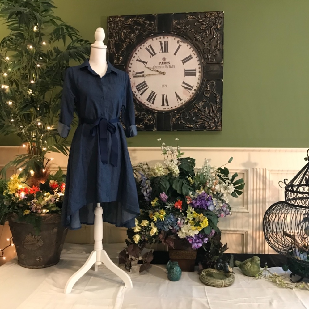 Casual soft denim jean shirt dress - Picture 3 of 11